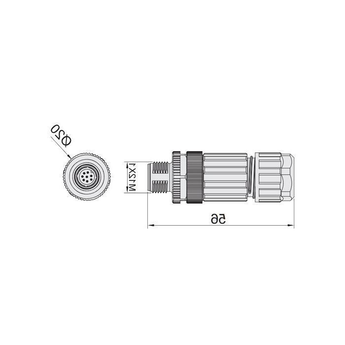 M12 8Pin, straight male, food grade, screw connection, 64F389